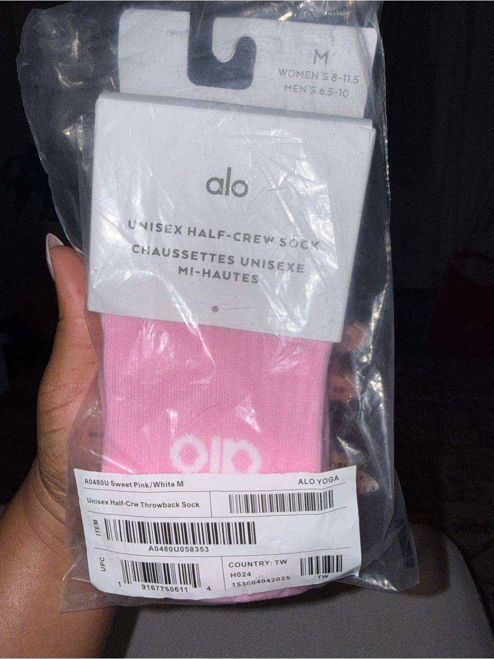 ALO Yoga Unisex Half-Crew Sock in Sweet Pink and White